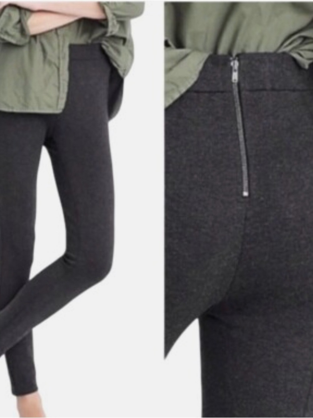J. Crew Dark Charcoal Ponte Leggings with Back Zip